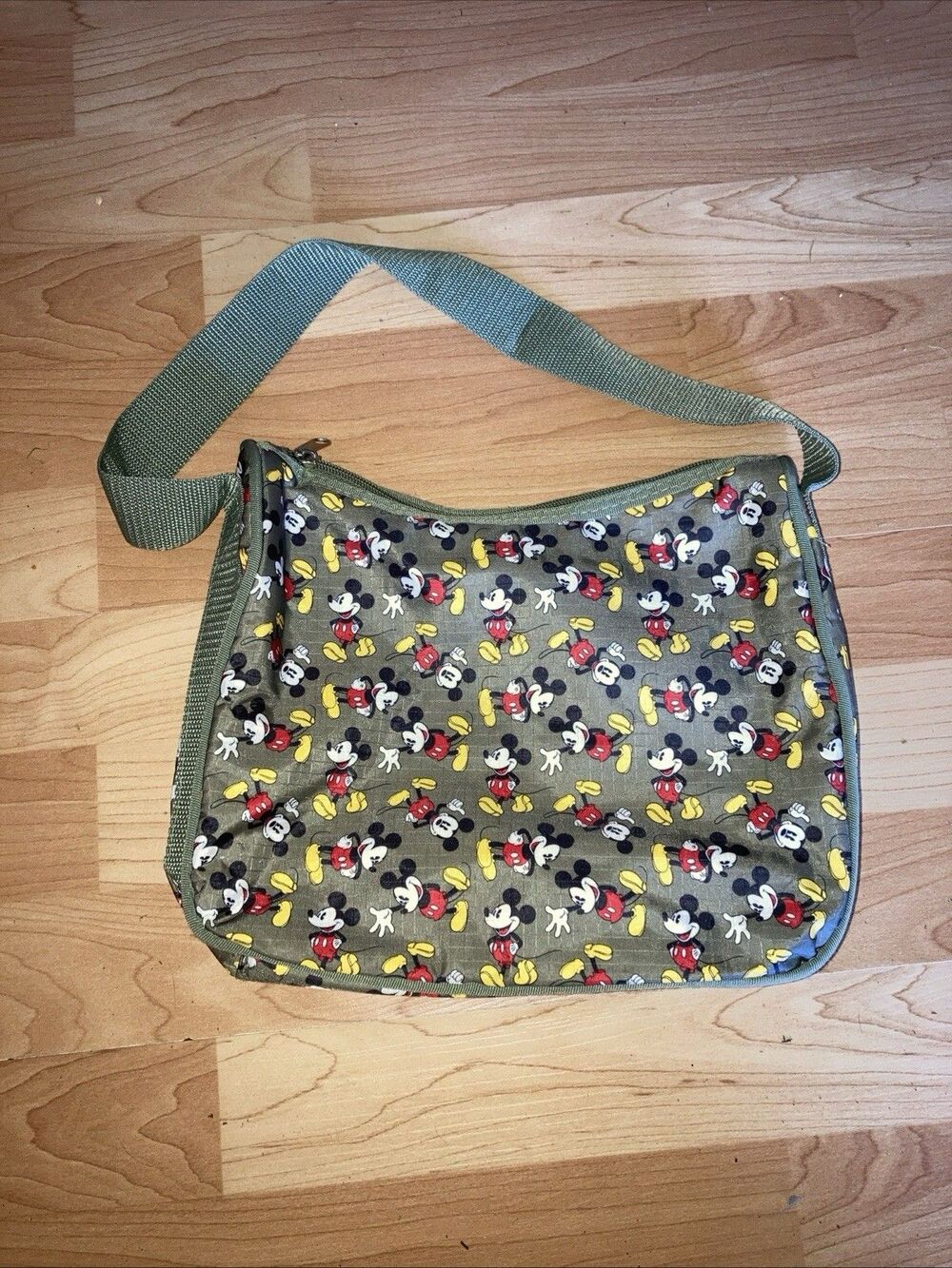 Disney Purse Womens Handbag Small Coated Canvas Vintage Mickey Mouse Green Zip